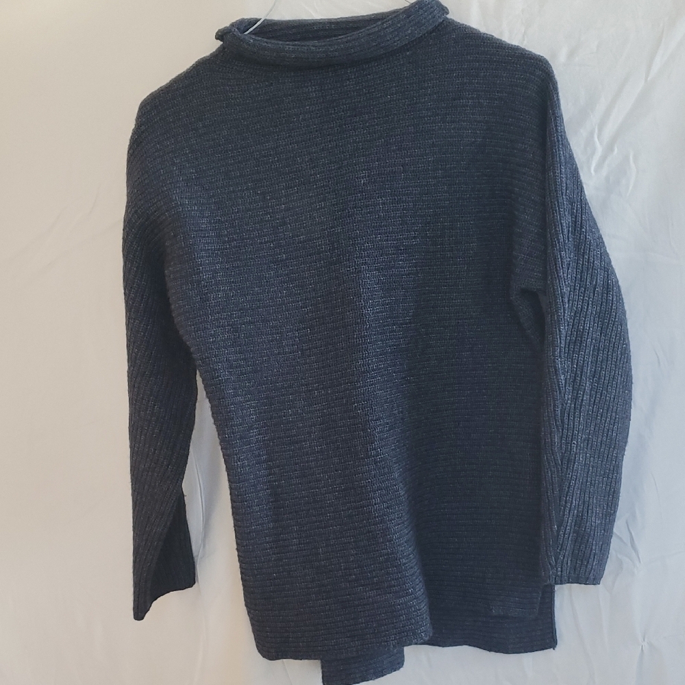 Blue Knit Cowl Neck Sweater with Long Sleeves